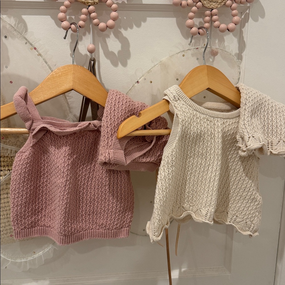 2 Little Planet Pink and Cream Knit Baby Outfits